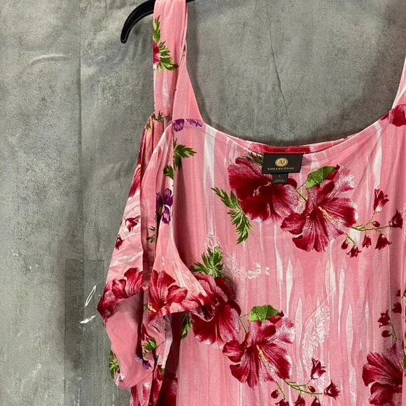 JM Collection Women's Cherry Floral Combo Square-Neck Drapey Cold-Shoulder Top - Picture 3 of 11